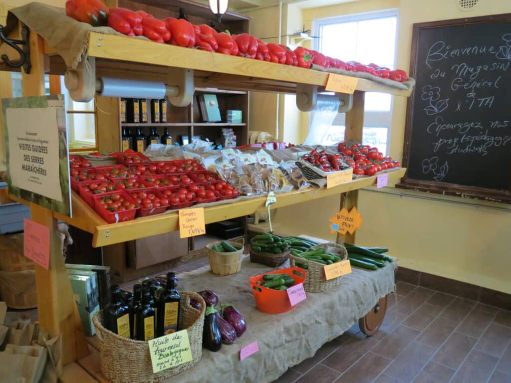 Étal de légumes issus de la production des étudiants de l'ITAQ